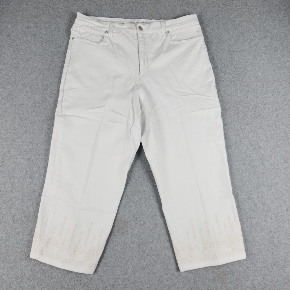 Gloria Vanderbilt Amanda Jeans Women 14 White Crop Embroidered Slimming Effect